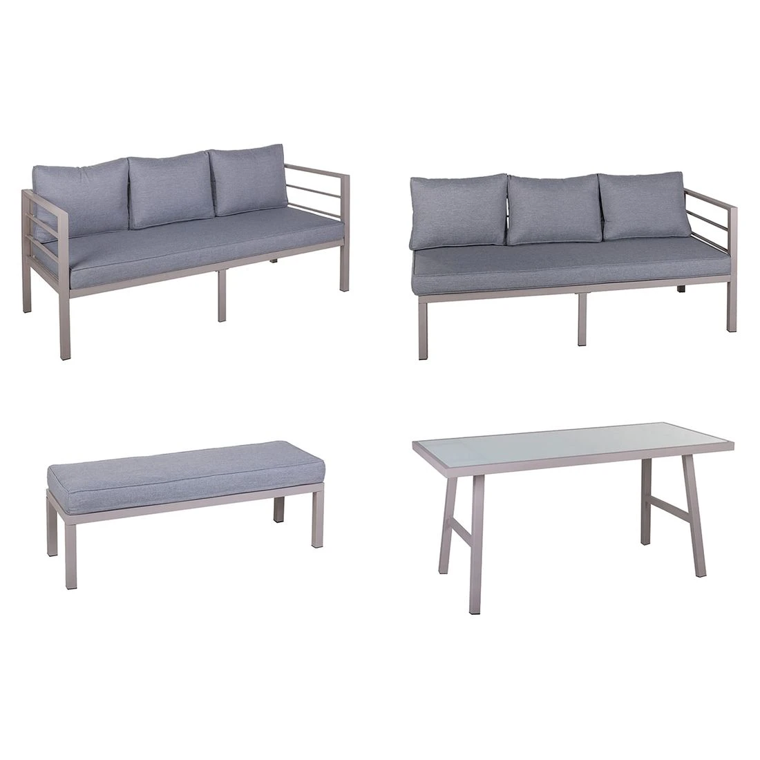 OUTLIV. Dininglounge 4-tlg. Stahl/Olefin Taupe/Grau