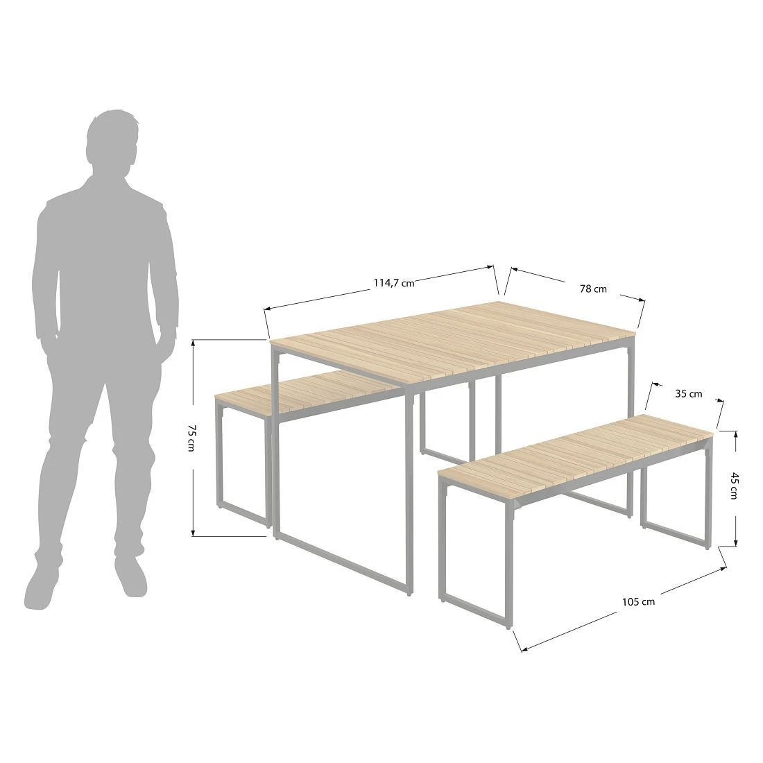 OUTLIV. Floris Gartenmöbel-Set 3-tlg. mit Tisch 115x78cm Schwarz