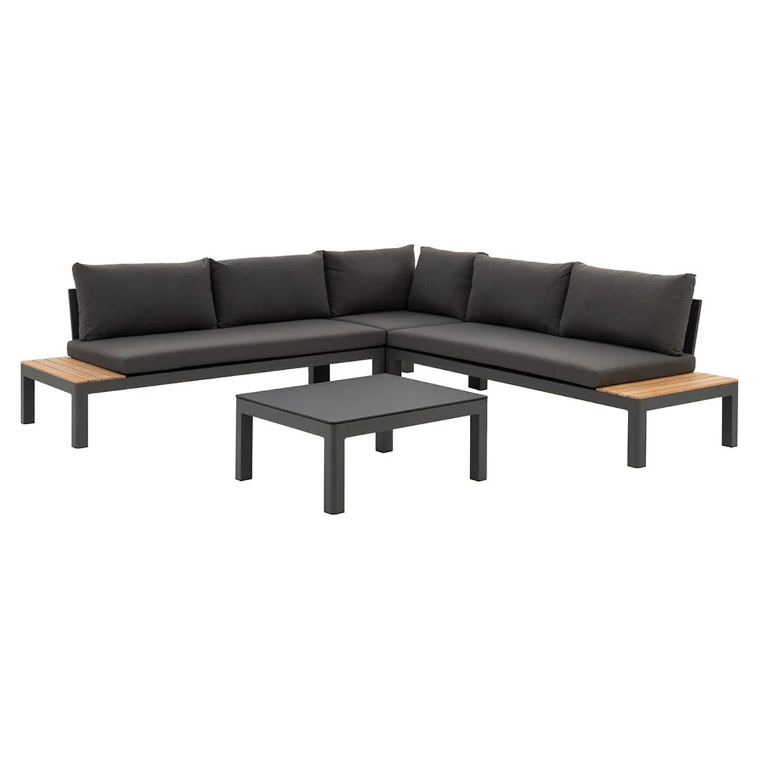 OUTLIV. Freddo Ecklounge 4-teilig Aluminium/Polster/Teak Dunkelgrau