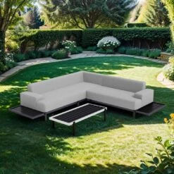 OUTLIV. By Detlef Steves Glamour Ecklounge 3-tlg. Aluminium/Sunbrella Schwarz/Flanelle