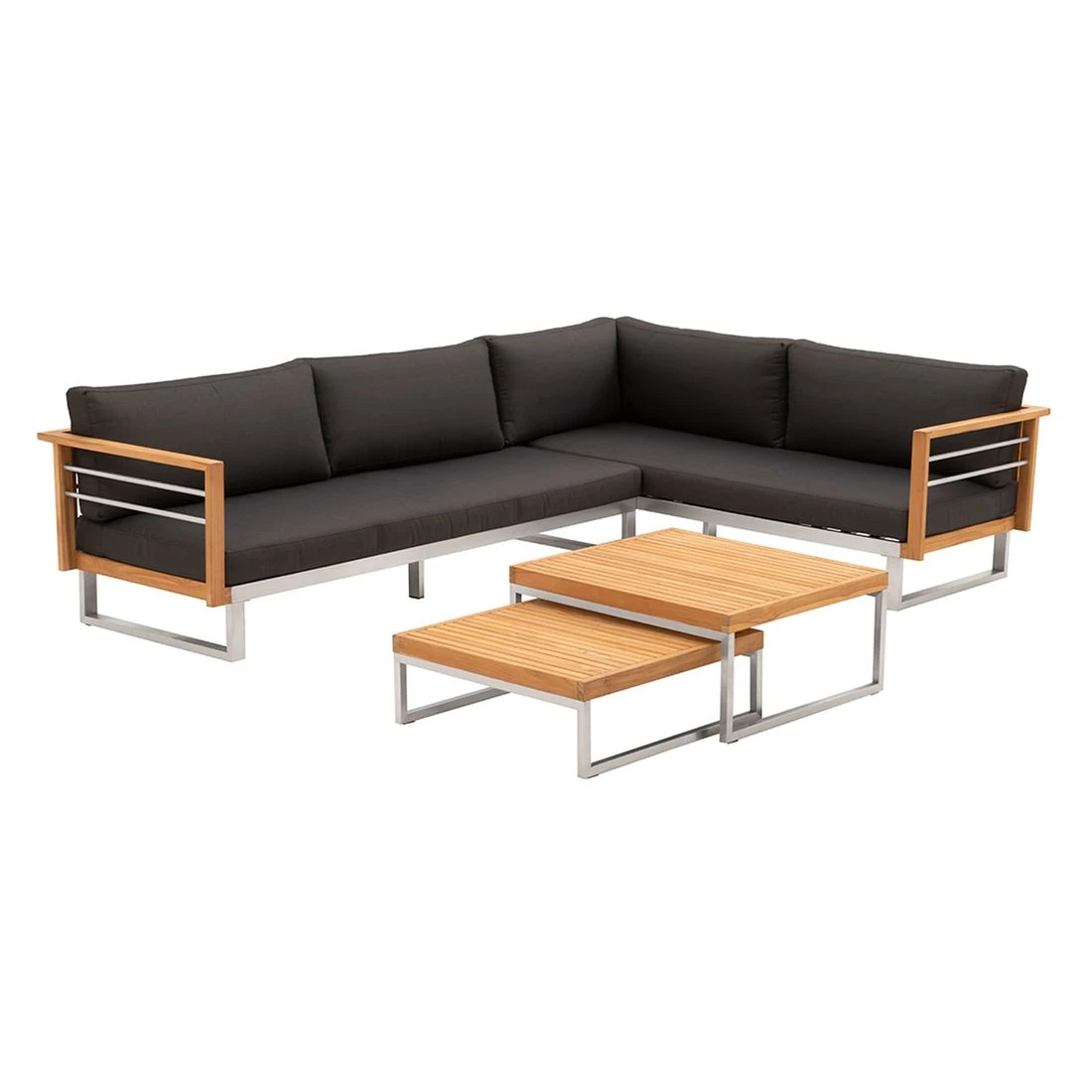 OUTLIV. Hawaii Ecklounge Edelstahl/Teak/Polster Dunkelgrau