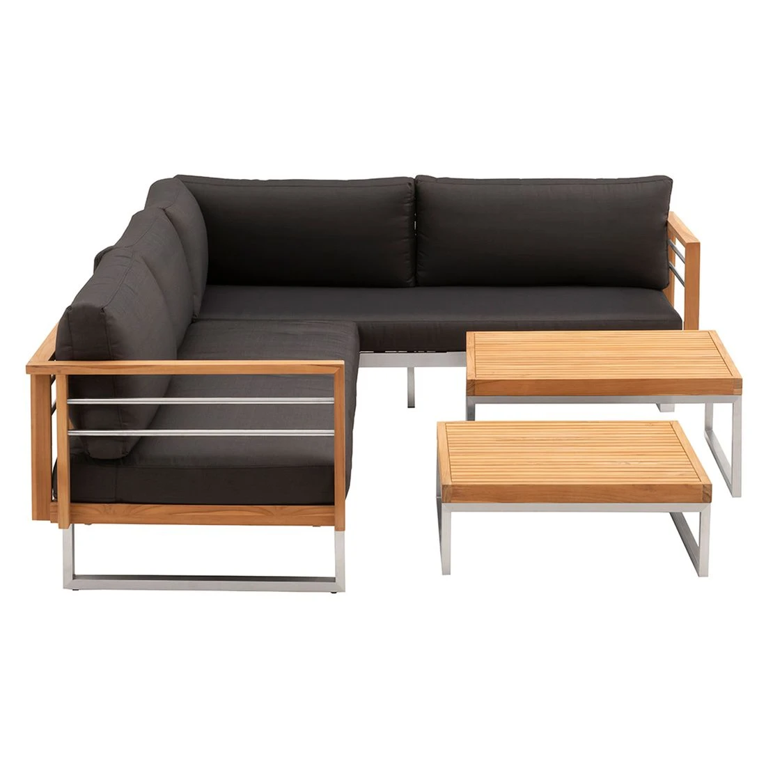 OUTLIV. Hawaii Ecklounge Edelstahl/Teak/Polster Dunkelgrau