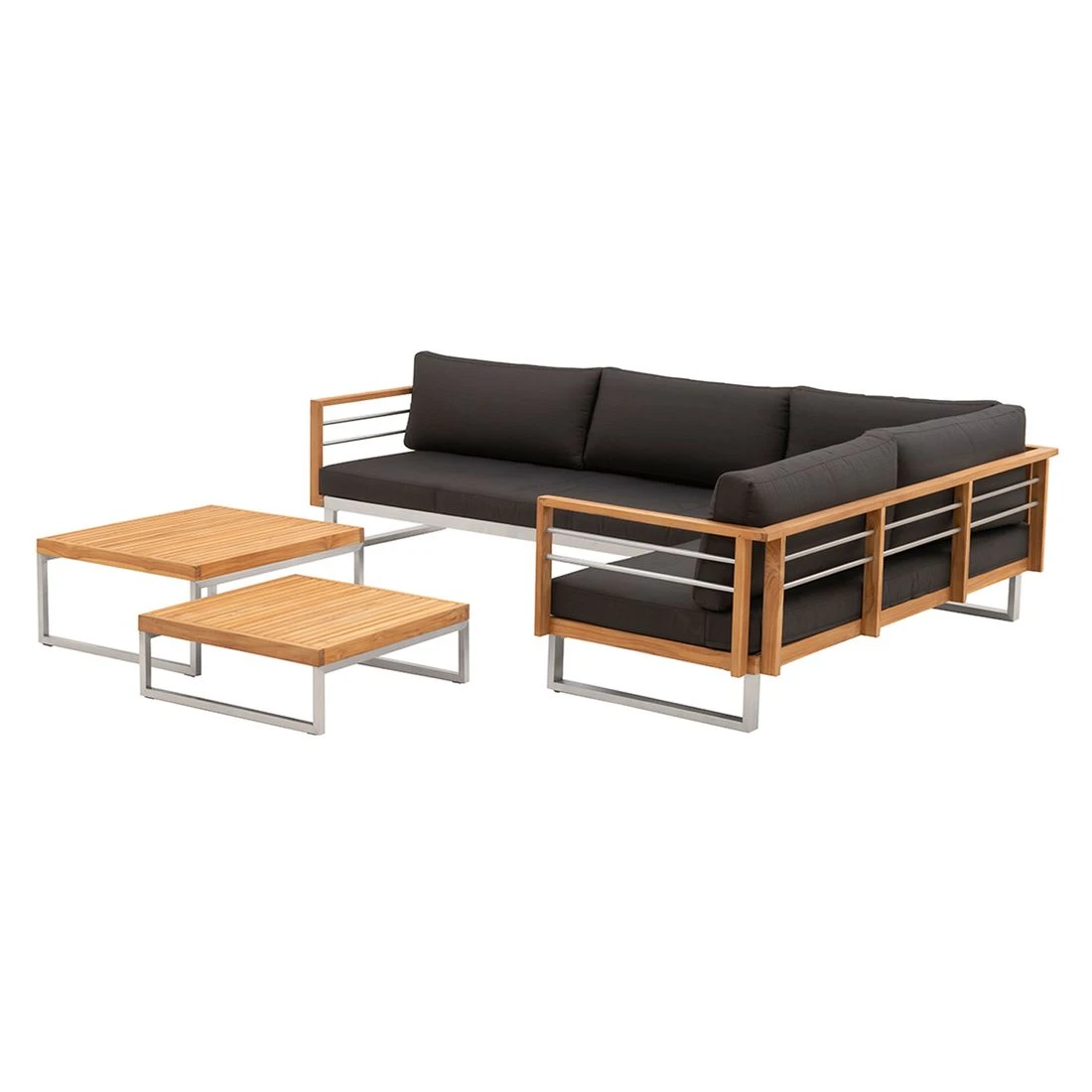 OUTLIV. Hawaii Ecklounge Edelstahl/Teak/Polster Dunkelgrau