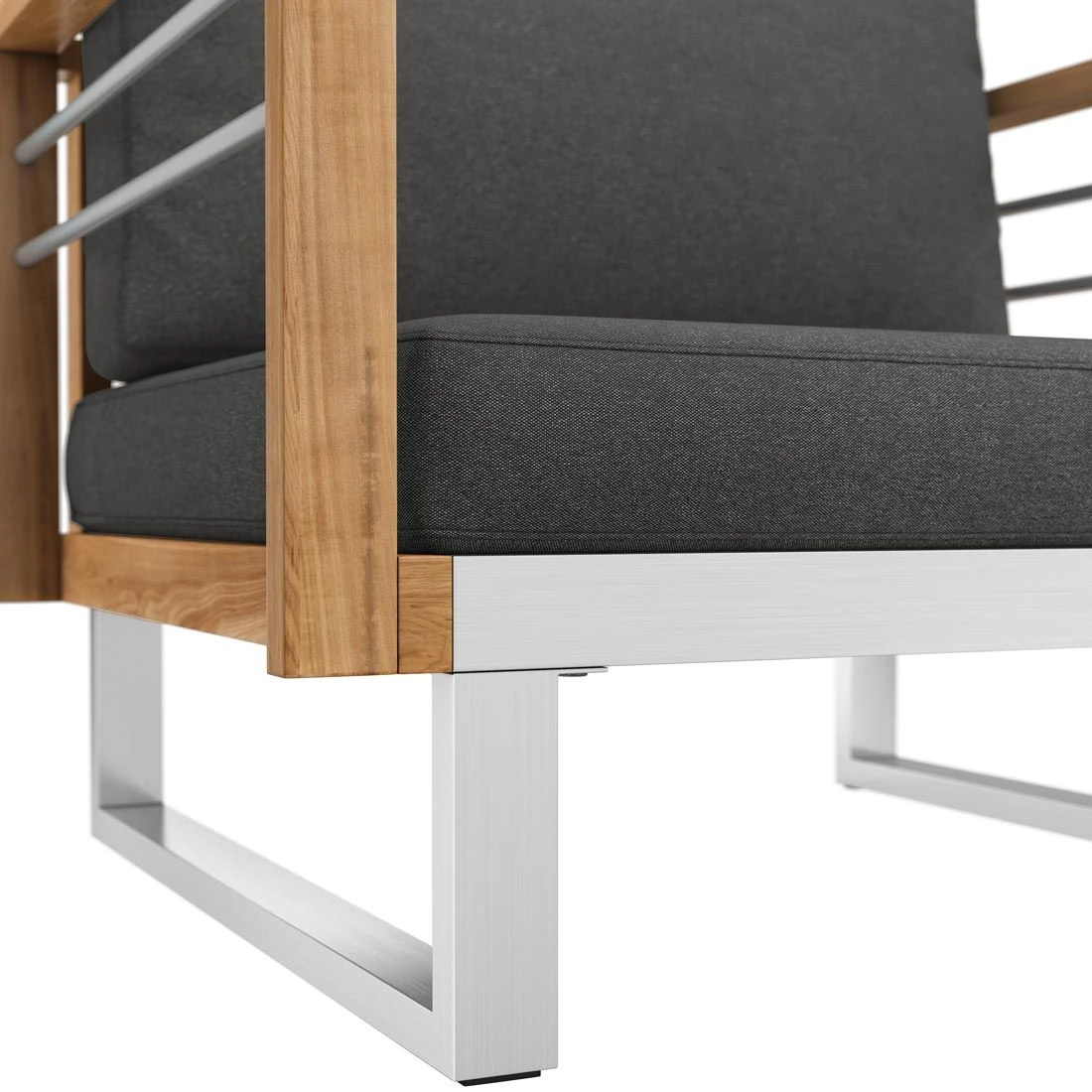 OUTLIV. Hawaii Loungesessel Edelstahl/Teak/Polster Dunkelgrau