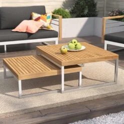 OUTLIV. Hawaii Loungetische 2er Set Edelstahl/Teak Natur