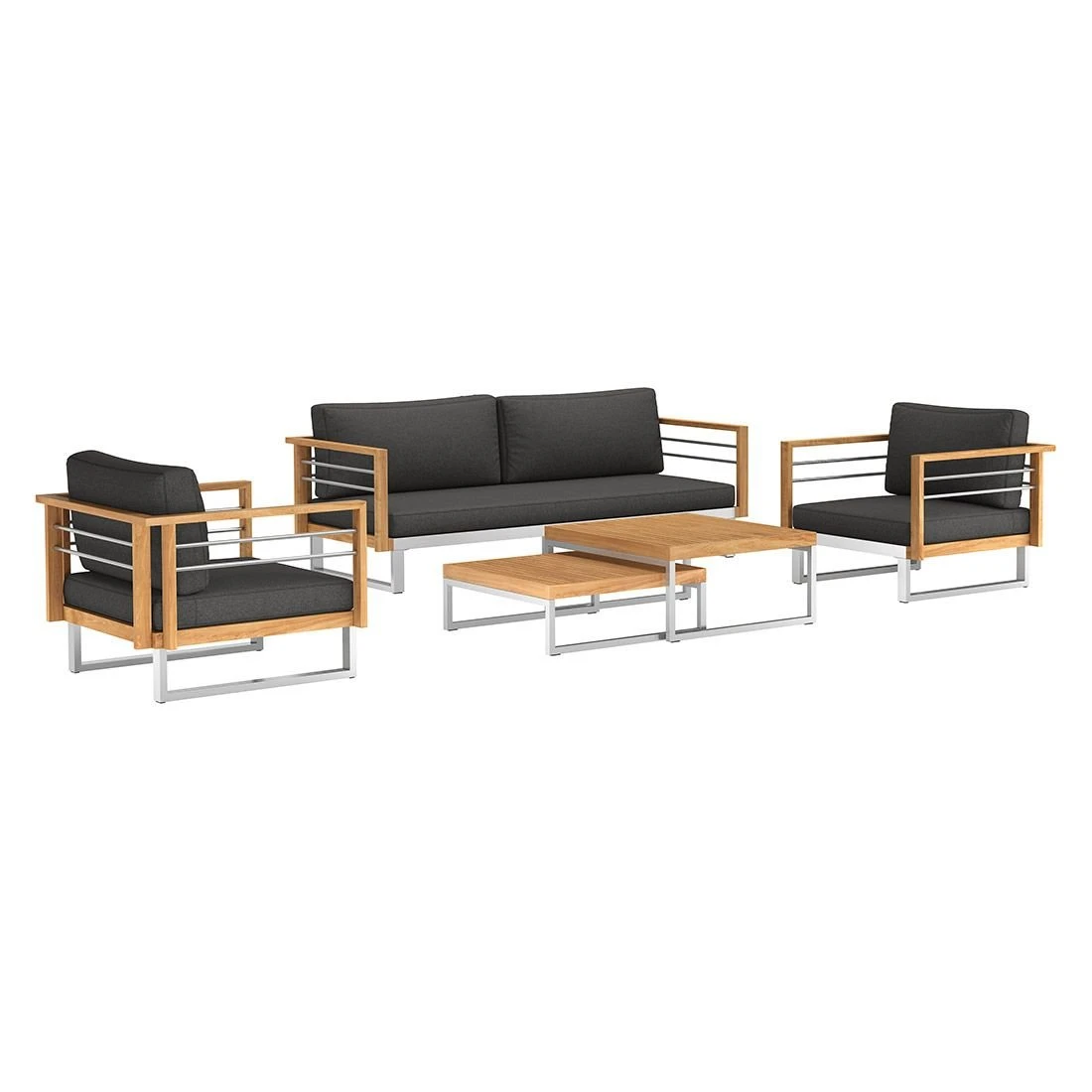 OUTLIV. Hawaii Loungeset 4-tlg. Edelstahl/Teak/Polster Dunkelgrau