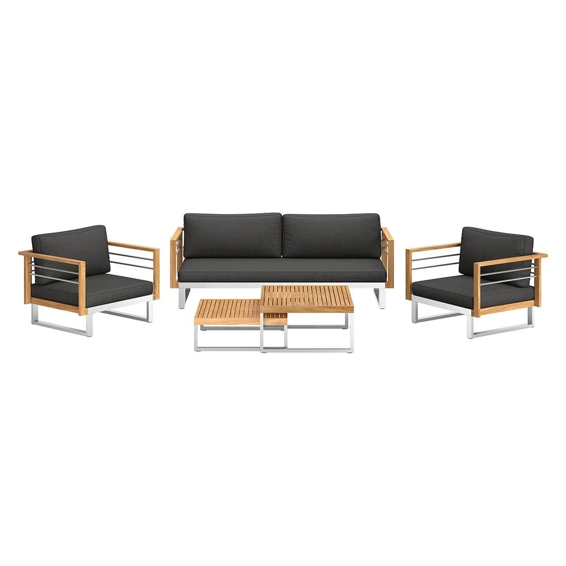 OUTLIV. Hawaii Loungeset 4-tlg. Edelstahl/Teak/Polster Dunkelgrau