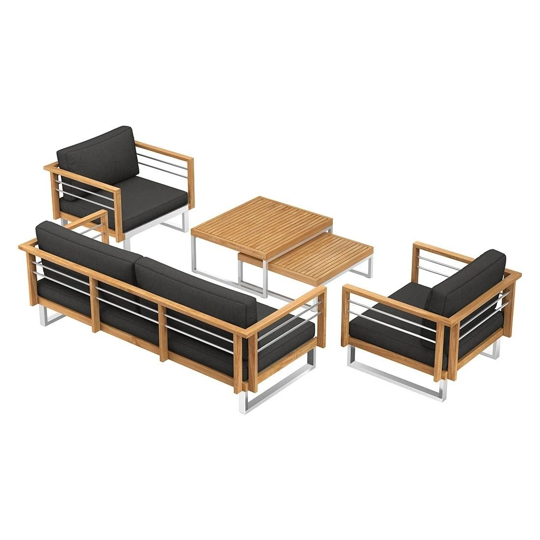 OUTLIV. Hawaii Loungeset 4-tlg. Edelstahl/Teak/Polster Dunkelgrau