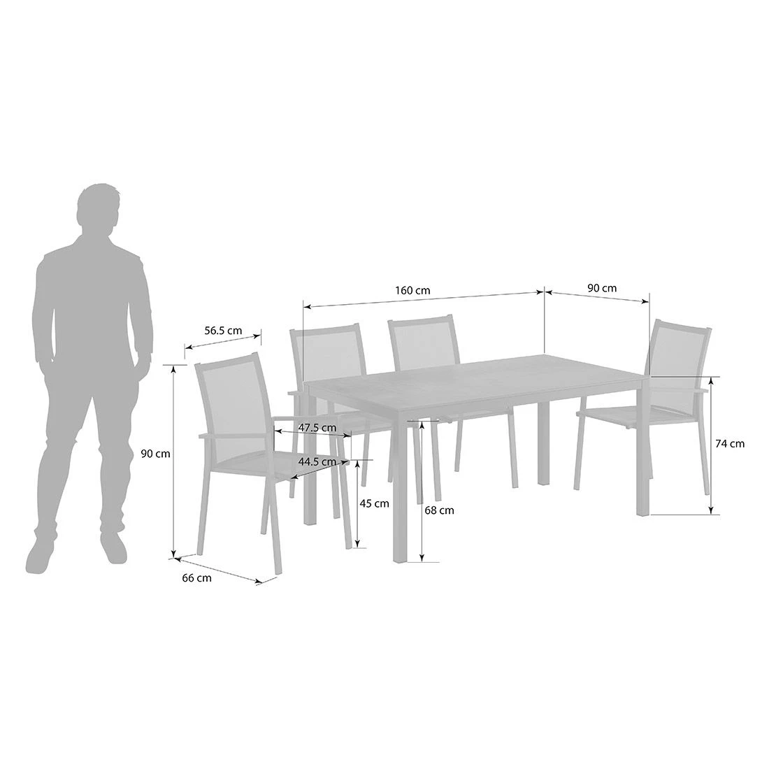 OUTLIV. Kobe Gartenmöbel-Set 5-tlg. Tisch 160x90cm Anthrazit/Zement Dunkel