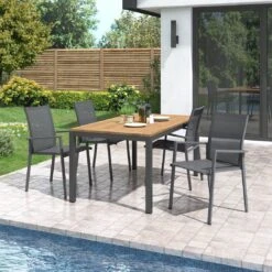 OUTLIV. Kobe Gartenmöbel-Set 5-tlg. Tisch 160x90cm Anthrazit/Natur