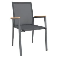 OUTLIV. Kobe Stapelsessel Aluminium/Textilene Mit Teakarmlehnen Anthrazit