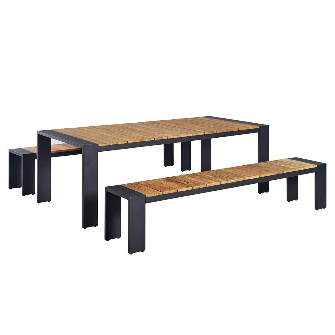OUTLIV. Konis Gartenmöbelset 3-tlg. Tisch 220x100cm Aluminium/Teak recycelt Charcoal/Teak Recycelt