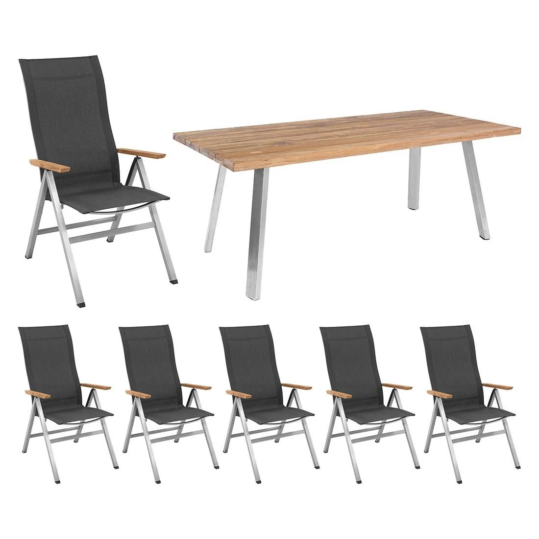 OUTLIV. Kreta Gartenmöbelset 7-tlg. mit Tisch 200x100 cm Silber/Coal