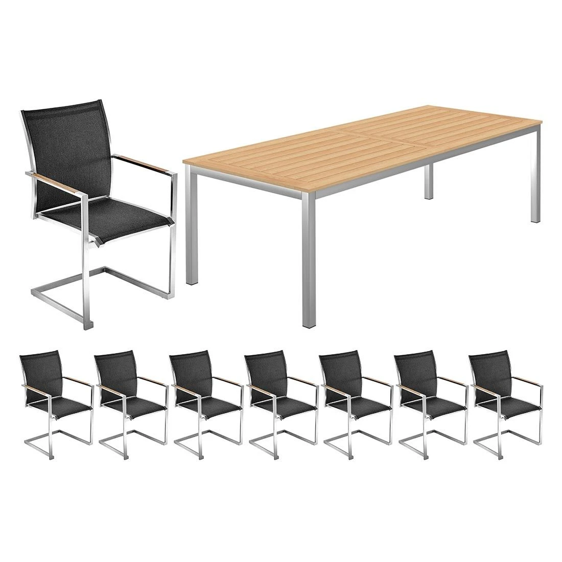 OUTLIV. Kreta Gartenmöbelset 9-tlg. mit Tisch 240/300x90 cm Silber/Coal