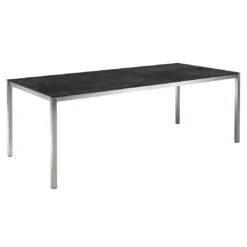 OUTLIV. Kreta Gartentisch 180x100cm Edelstahl/Keramik Silber/Concrete Coal