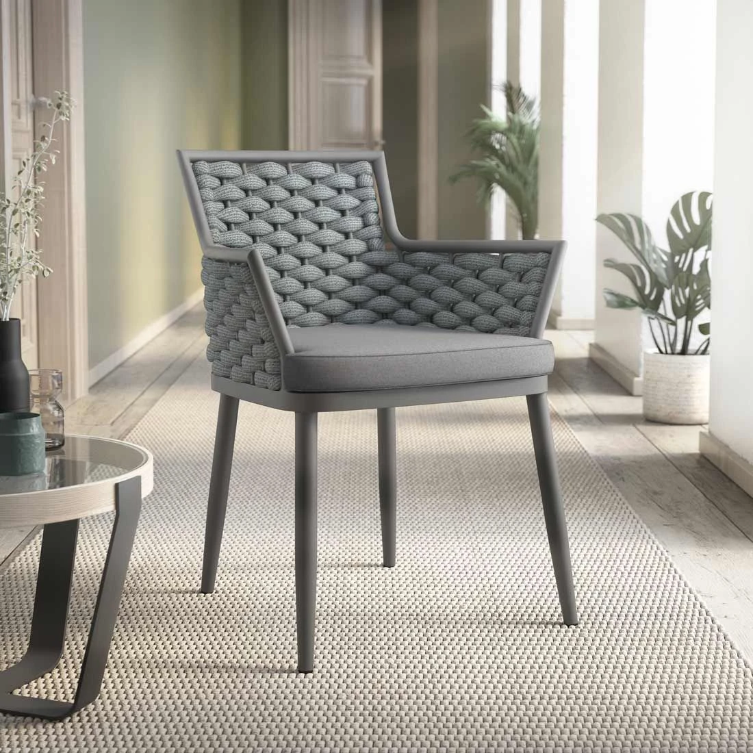 OUTLIV. Leon Diningsessel Aluminium/Rope/Olefin Anthrazit/Anthrazit-Blau-Meliert