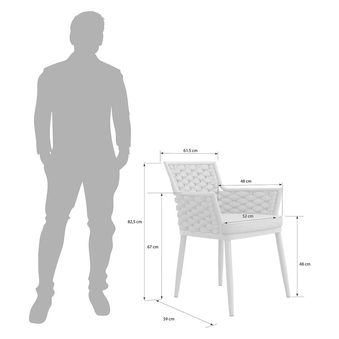 OUTLIV. Leon Diningsessel Aluminium/Rope/Olefin Anthrazit/Anthrazit-Blau-Meliert