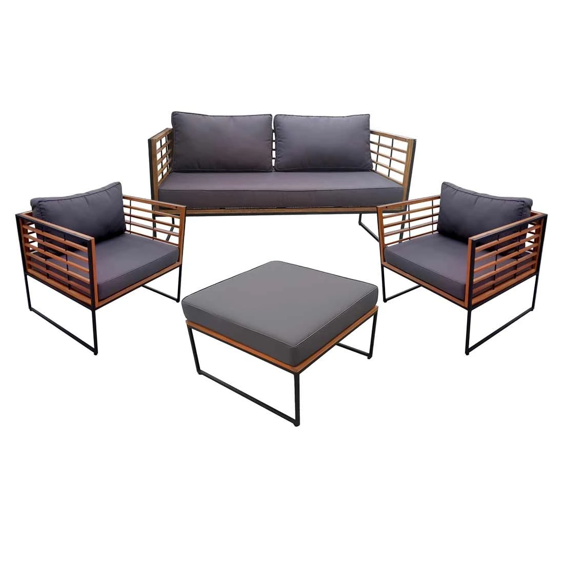 OUTLIV. Maui Loungeset 4-tlg. Stahl/Akazie/Polster Schwarz/Anthrazit