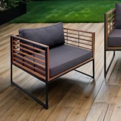 OUTLIV. Maui Loungesessel Stahl/Akazie/Polster Schwarz/Anthrazit