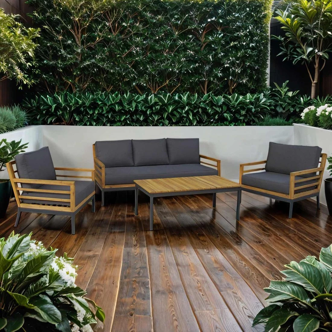 OUTLIV. Merano Loungeset 4-tlg. Akazie/Polyester Anthrazit