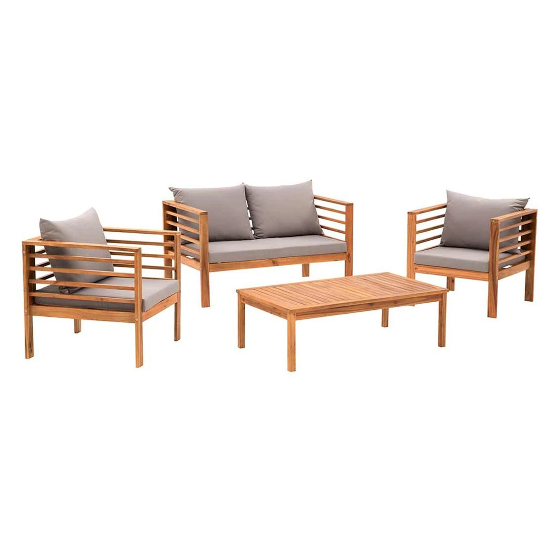 OUTLIV. Odense Loungeset 4-tlg. Akazie/Polyester Teak Look/Hellgrau