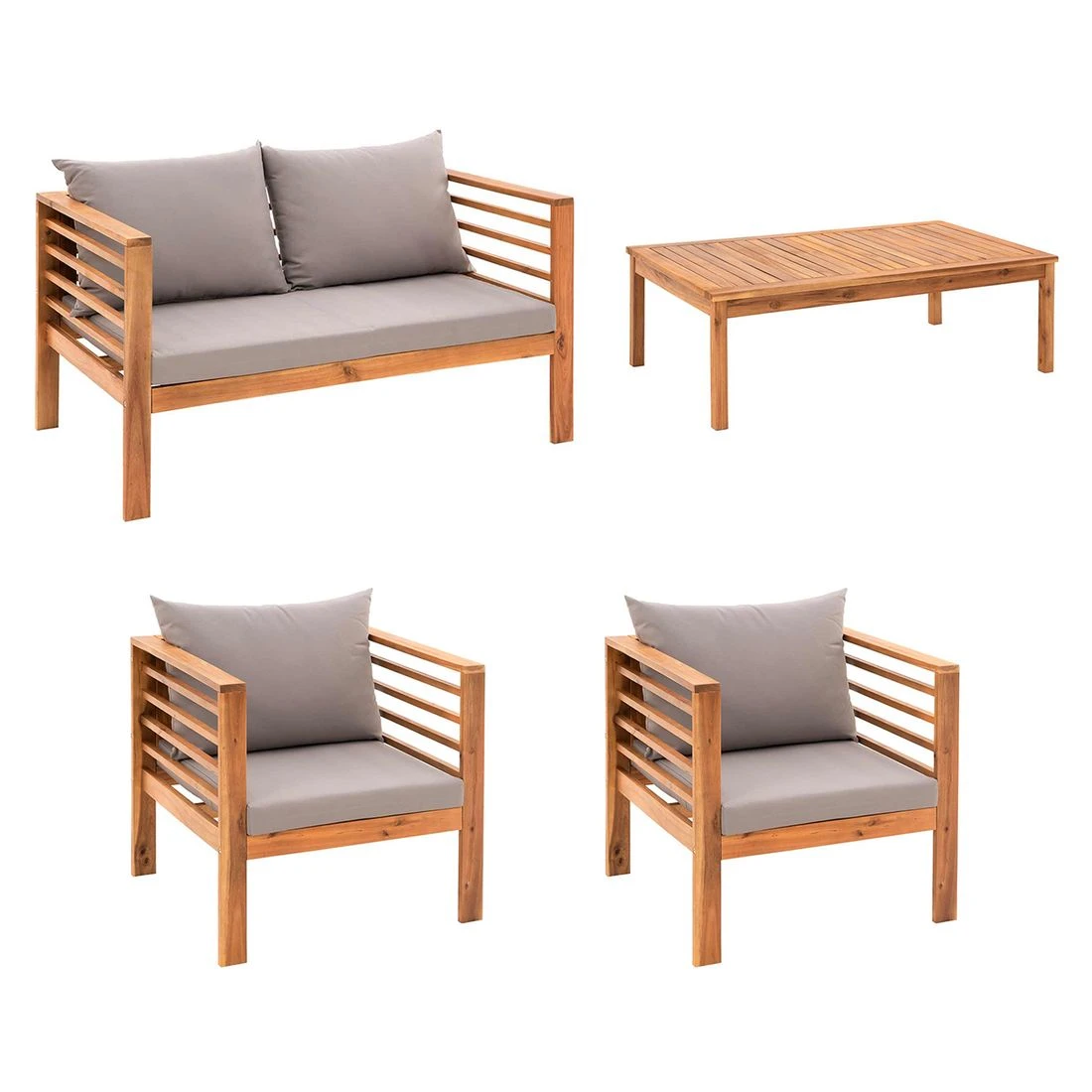 OUTLIV. Odense Loungeset 4-tlg. Akazie/Polyester Teak Look/Hellgrau