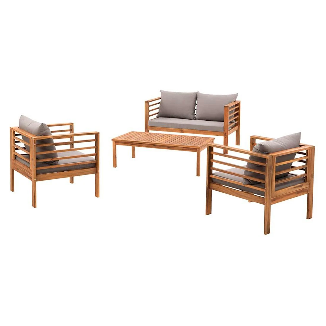 OUTLIV. Odense Loungeset 4-tlg. Akazie/Polyester Teak Look/Hellgrau