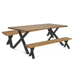 OUTLIV. Hudson Gartenmöbelset 3-tlg. Tisch 220x100cm Edelstahl/Teak Recycelt Charcoal/Teak Recycelt