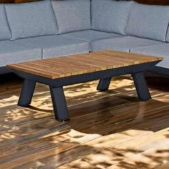 OUTLIV. Oktava Loungetisch 120x80cm Aluminium/Teak Recycelt Charcoal/Teak Recycelt