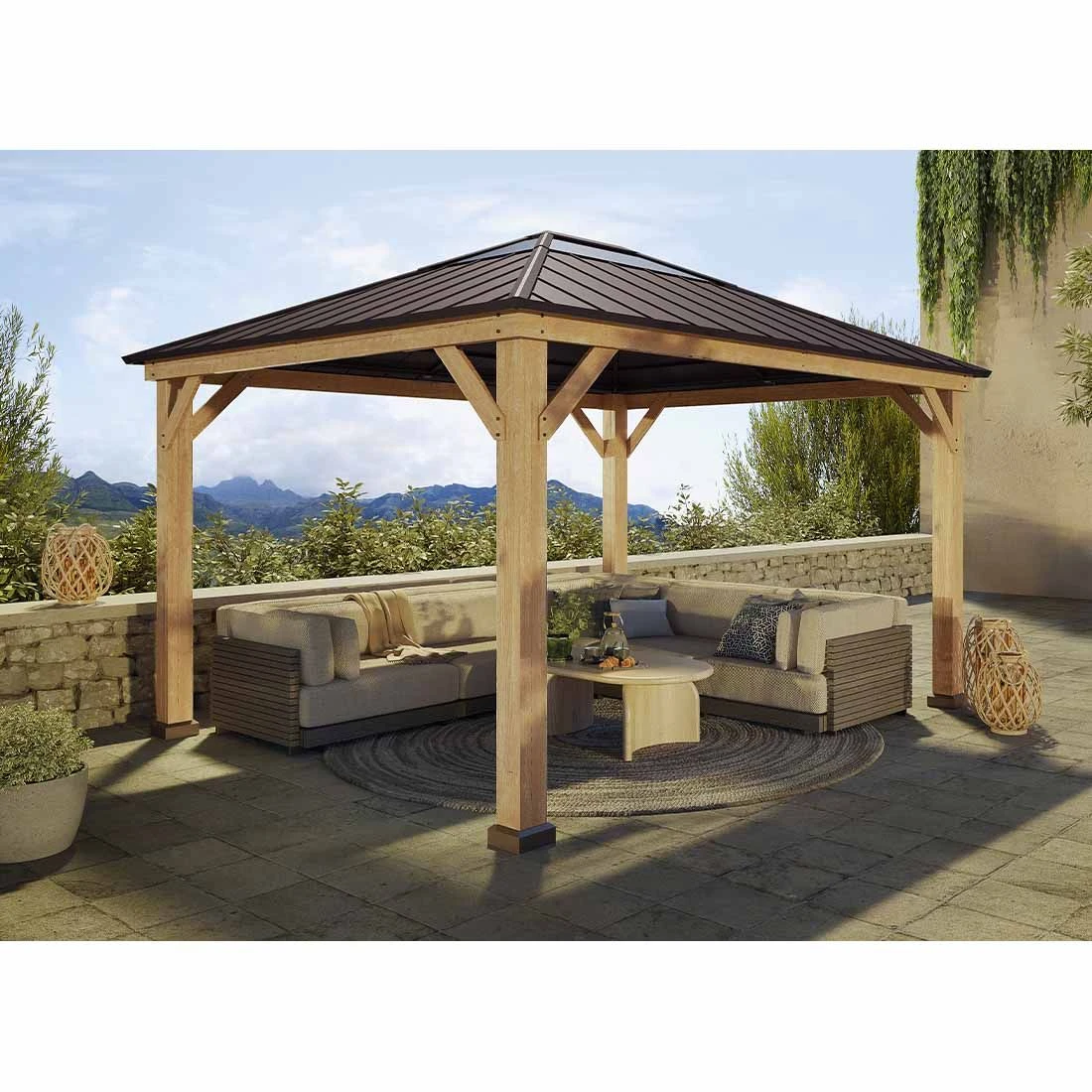 OUTLIV. Gartenpavillon Zedernholz/Stahl Braun