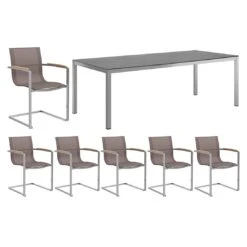 OUTLIV. Rimini Gartenmöbelset 7-tlg. Mit Tisch 220x100 Cm Taupe/Zement Dunkel