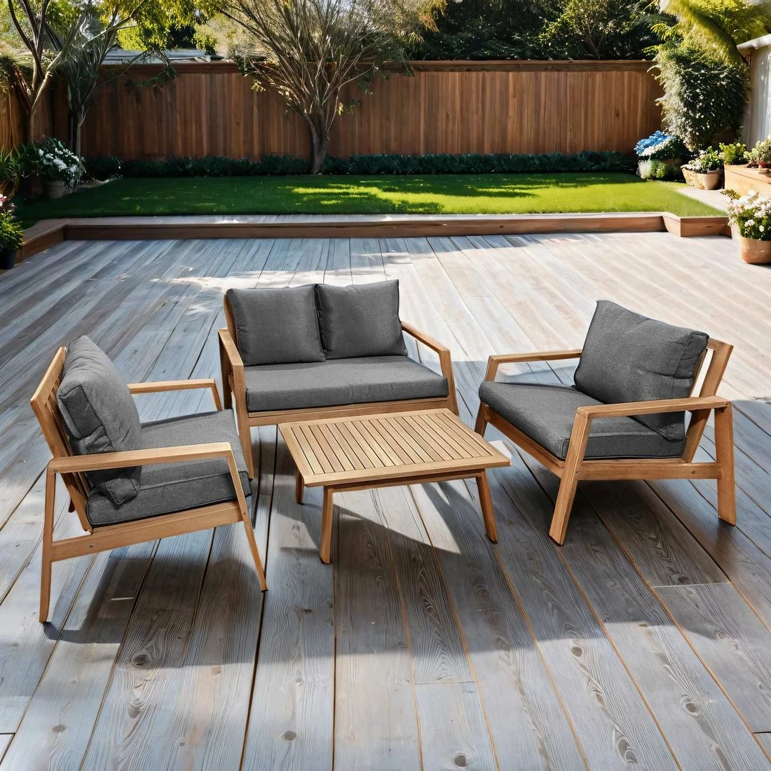 OUTLIV. Rosa Loungeset 4-tlg. Akazie/Spun-Polyester Natur/Anthrazit