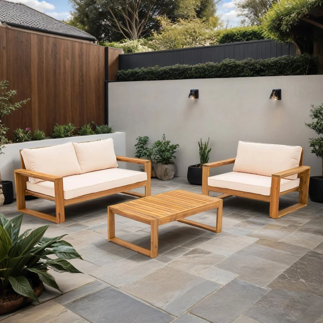 OUTLIV. Santa Cruz Loungeset 3-tlg. Akazie/Polyester Natur/Ecru