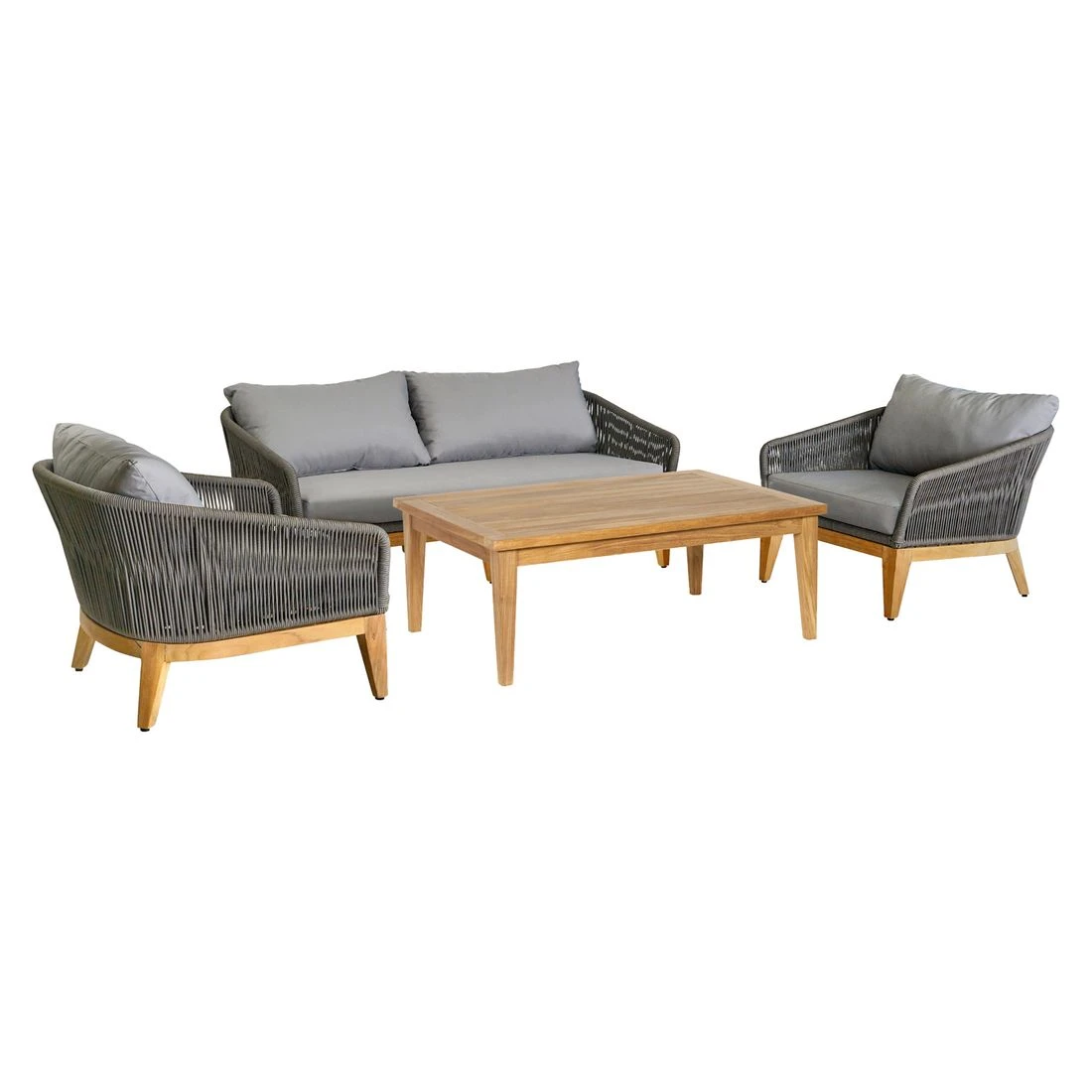 OUTLIV. Santorin Loungeset 4-tlg. Teak/Rope/Olefin Natur/Dunkelgrau