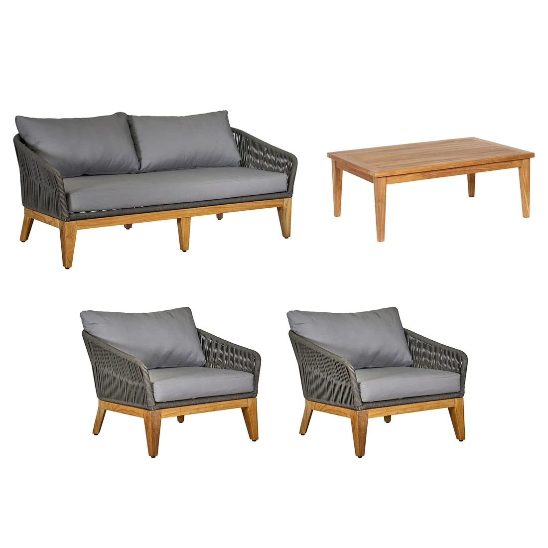 OUTLIV. Santorin Loungeset 4-tlg. Teak/Rope/Olefin Natur/Dunkelgrau