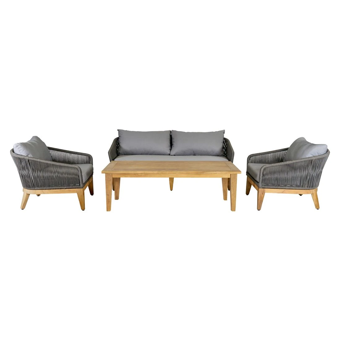 OUTLIV. Santorin Loungeset 4-tlg. Teak/Rope/Olefin Natur/Dunkelgrau