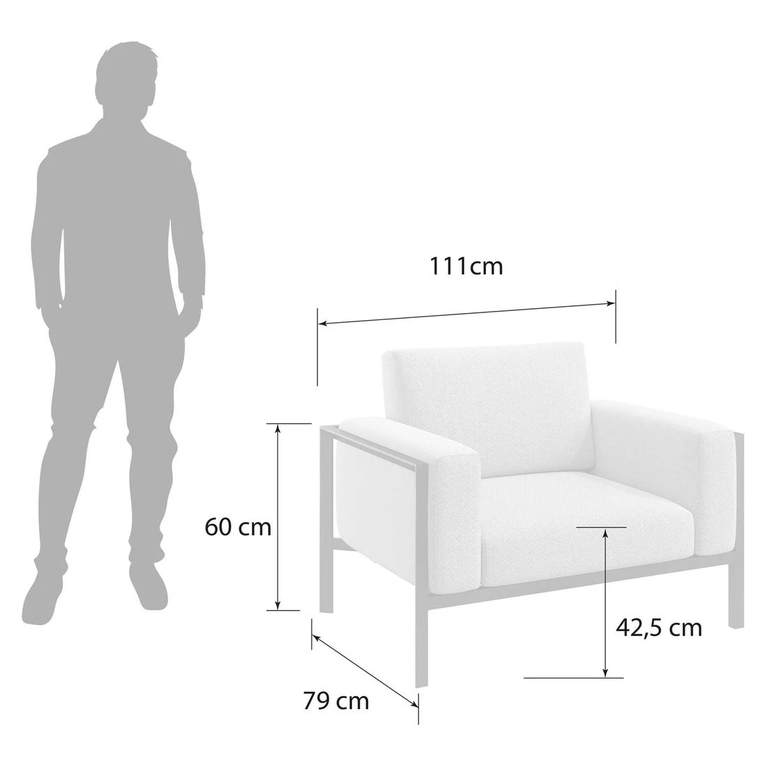 OUTLIV. Toskana Loungesessel Aluminium/Sunproof Anthrazit/Hellgrau